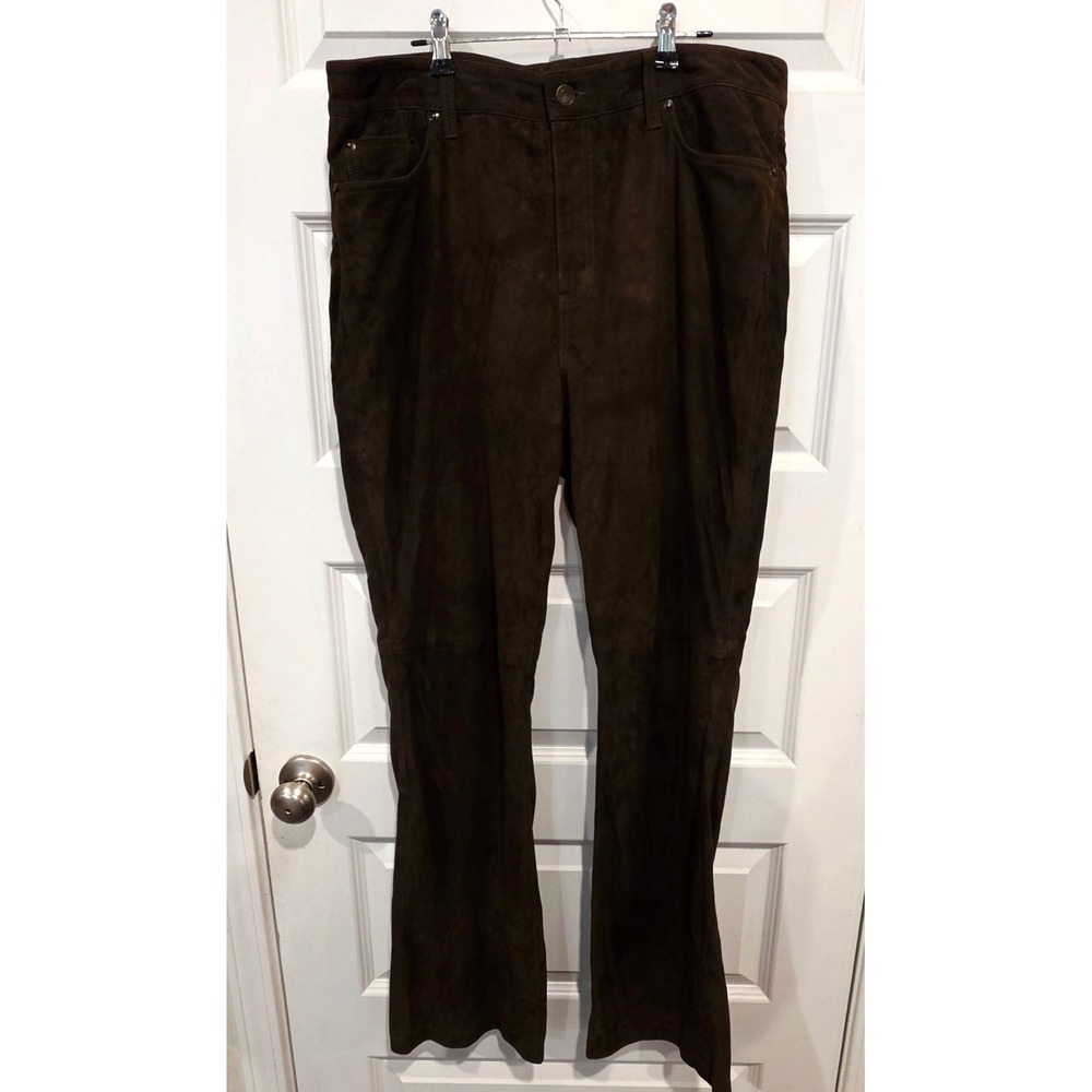 Lauren Ralph Lauren Suede Pants Womens 14 Brown Leather Western Boho Luxury Chic